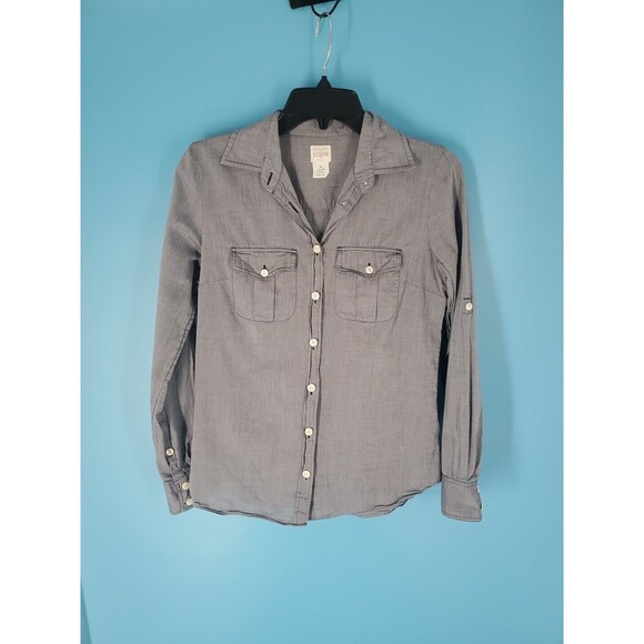 J. Crew Xs Button Front Shirt Chambray Lightweight Cotton Roll Tab Sleeve Blue - Picture 5 of 10